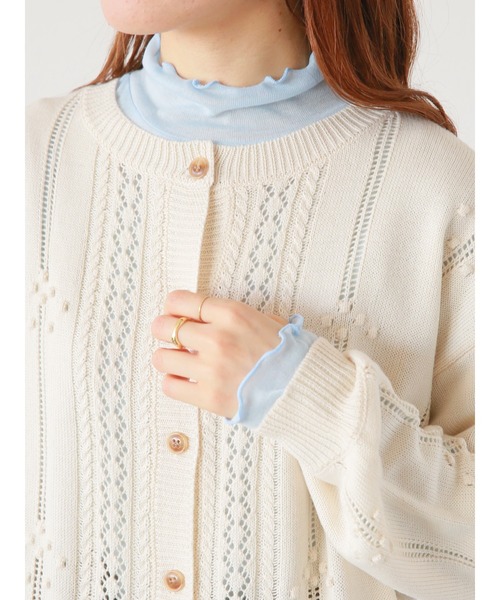 ehka sopo（エヘカソポ）の「ポンポン透かし編みカーディガン（カーディガン/ボレロ・レディース・イエロー/キナリ/グリーン/サックスブルー・ﾌﾘ-）」の14枚目の写真