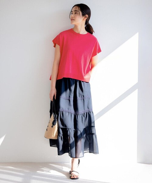 組曲(クミキョク)の「【洗える・型崩れしにくい】CHAI ニットTシャツ(ニット/セーター・レディース・ピンク系/アイボリー系/オールドローズ系/ネイビー系・5/7/6)」の18枚目の写真