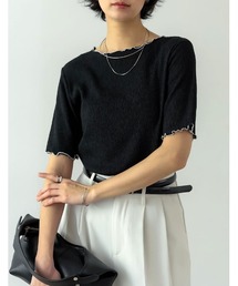 Re:EDIT | 配色メロー5分袖楊柳カットソー(Tシャツ/カットソー)