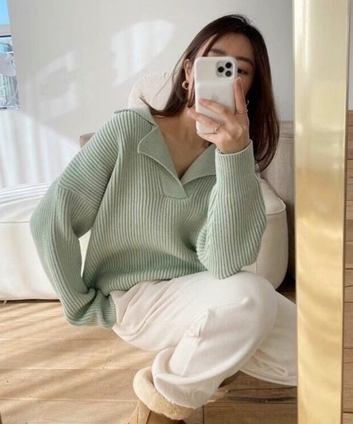 LAC-VERT（ラック・ヴェール）の「スキッパーニット（ニット/セーター・レディース・ホワイト/ブラック/ミント・FREE）」の8枚目の写真