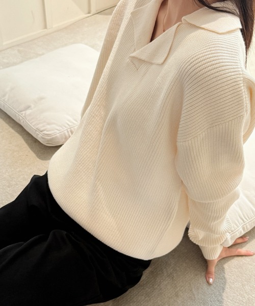 LAC-VERT（ラック・ヴェール）の「スキッパーニット（ニット/セーター・レディース・ホワイト/ブラック/ミント・FREE）」の9枚目の写真