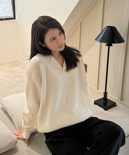 LAC-VERT（ラック・ヴェール）の「スキッパーニット（ニット/セーター・レディース・ホワイト/ブラック/ミント・FREE）」の10枚目の写真