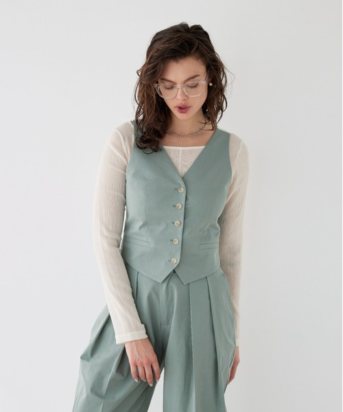 ALEXIA STAM（アリシアスタン）の「Contrast V Neck Vest /Vネックベストトップス（ベスト・レディース・ピンク系その他/サンドベージュ/グリーン・S/M）」の12枚目の写真