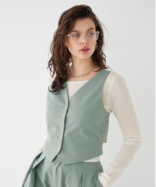 ALEXIA STAM（アリシアスタン）の「Contrast V Neck Vest /Vネックベストトップス（ベスト・レディース・ピンク系その他/サンドベージュ/グリーン・S/M）」の13枚目の写真