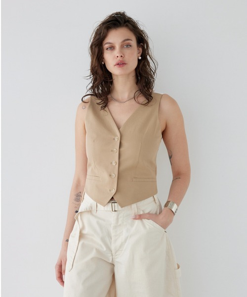 ALEXIA STAM（アリシアスタン）の「Contrast V Neck Vest /Vネックベストトップス（ベスト・レディース・ピンク系その他/サンドベージュ/グリーン・S/M）」の5枚目の写真