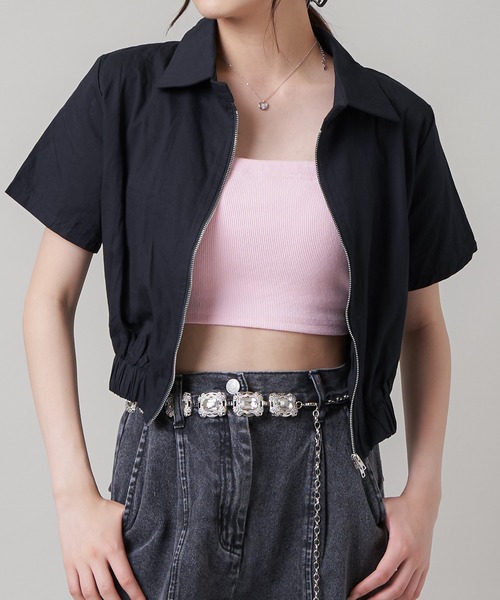 SPINNS（スピンズ）の「襟付きショート丈 半袖ジップシャツジャケット