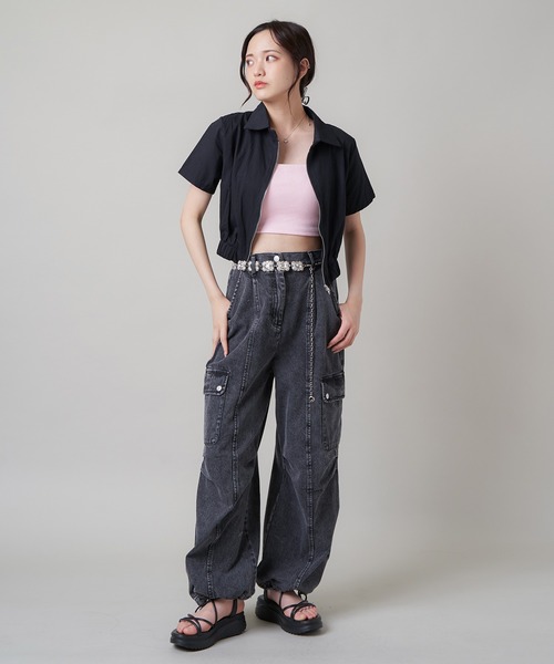 SPINNS（スピンズ）の「襟付きショート丈 半袖ジップシャツジャケット