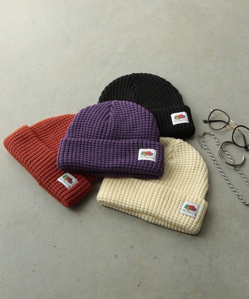 FRUIT OF THE LOOM(フルーツオブザルーム)の「FRUIT OF THE LOOM ワッフルビーニー(ニットキャップ/ビーニー・メンズ・オレンジ/パープル/ブラック/オフホワイト・FREE)」の10枚目の写真