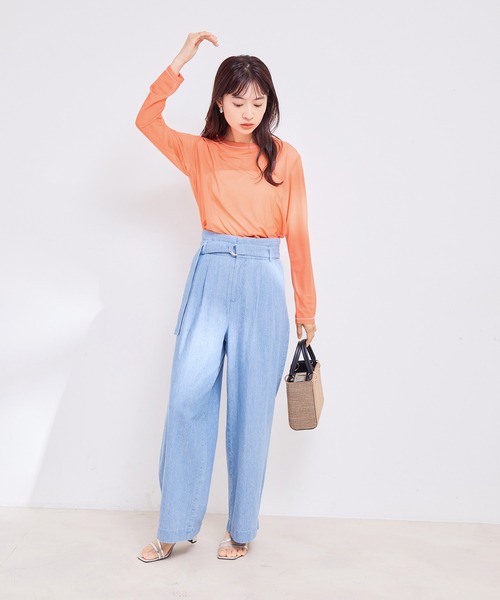 VIS(ビス)の「【洗える】クルーネックシアーロングTシャツ(Tシャツ/カットソー・レディース・ブラック/オフホワイト/オレンジ系その他・FREE)」の8枚目の写真