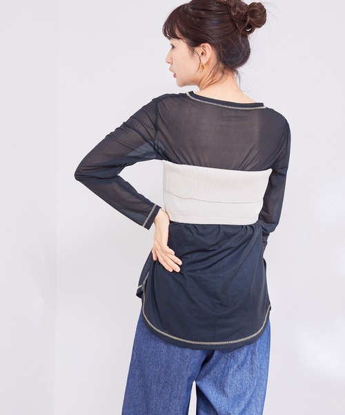 VIS(ビス)の「【洗える】クルーネックシアーロングTシャツ(Tシャツ/カットソー・レディース・ブラック/オフホワイト/オレンジ系その他・FREE)」の11枚目の写真