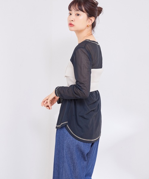 VIS(ビス)の「【洗える】クルーネックシアーロングTシャツ(Tシャツ/カットソー・レディース・ブラック/オフホワイト/オレンジ系その他・FREE)」の12枚目の写真