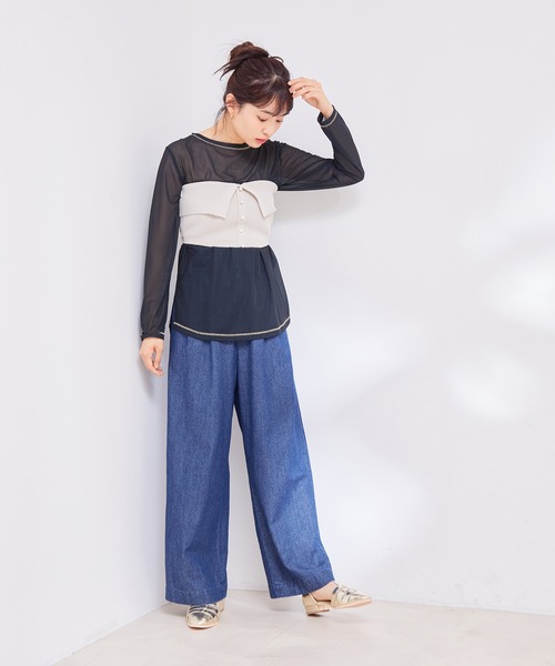 VIS(ビス)の「【洗える】クルーネックシアーロングTシャツ(Tシャツ/カットソー・レディース・ブラック/オフホワイト/オレンジ系その他・FREE)」の13枚目の写真