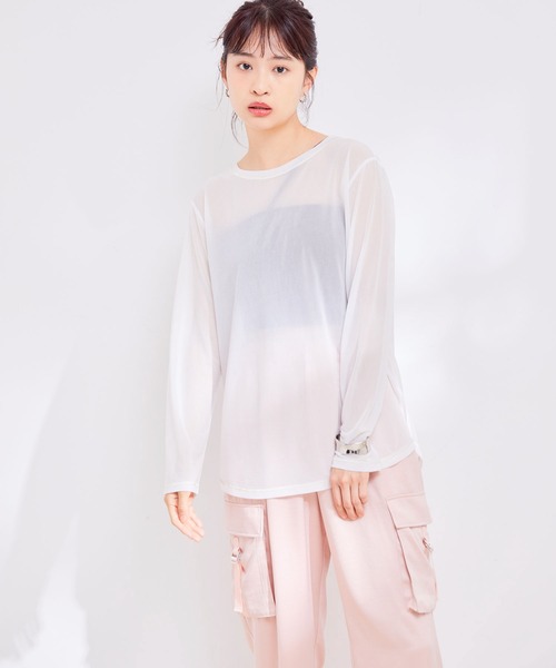 VIS(ビス)の「【洗える】クルーネックシアーロングTシャツ(Tシャツ/カットソー・レディース・ブラック/オフホワイト/オレンジ系その他・FREE)」の16枚目の写真