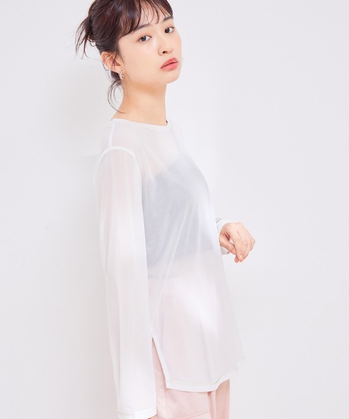 VIS(ビス)の「【洗える】クルーネックシアーロングTシャツ(Tシャツ/カットソー・レディース・ブラック/オフホワイト/オレンジ系その他・FREE)」の17枚目の写真