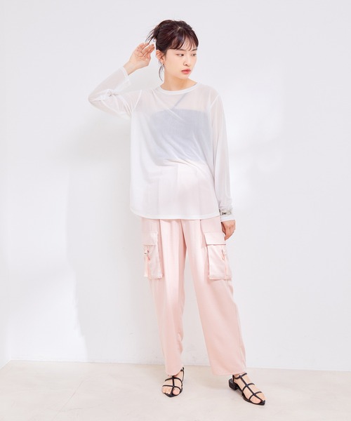 VIS(ビス)の「【洗える】クルーネックシアーロングTシャツ(Tシャツ/カットソー・レディース・ブラック/オフホワイト/オレンジ系その他・FREE)」の19枚目の写真