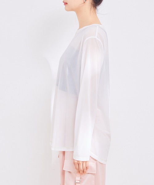 VIS(ビス)の「【洗える】クルーネックシアーロングTシャツ(Tシャツ/カットソー・レディース・ブラック/オフホワイト/オレンジ系その他・FREE)」の21枚目の写真
