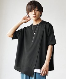 【MinoriTY】さらさら梨地素材アシメトリーカットワークアンサンブル 半袖Tシャツ+タンクトップ メンズ 夏服【2枚セット】