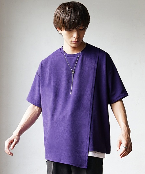 MinoriTY(マイノリティ)の「【MinoriTY】さらさら梨地素材アシメトリーカットワークアンサンブル 半袖Tシャツ+タンクトップ メンズ 夏服【2枚セット】(アンサンブル・メンズ・グリーン/ブラック/パープル・L/M/S)」の12枚目の写真