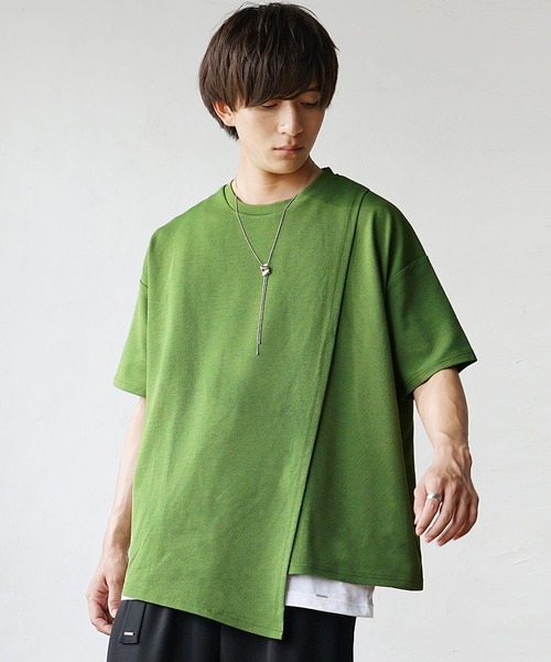 MinoriTY(マイノリティ)の「【MinoriTY】さらさら梨地素材アシメトリーカットワークアンサンブル 半袖Tシャツ+タンクトップ メンズ 夏服【2枚セット】(アンサンブル・メンズ・グリーン/ブラック/パープル・L/M/S)」の10枚目の写真