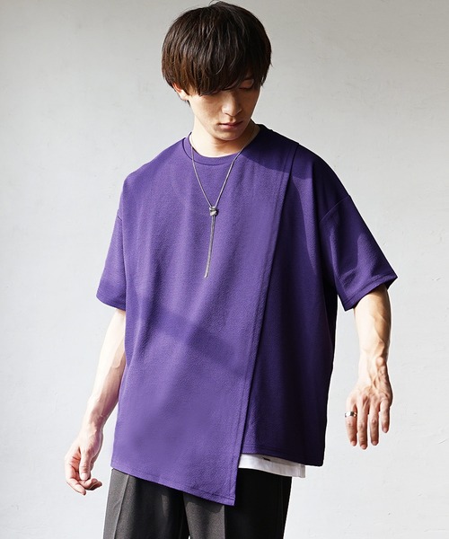 MinoriTY(マイノリティ)の「【MinoriTY】さらさら梨地素材アシメトリーカットワークアンサンブル 半袖Tシャツ+タンクトップ メンズ 夏服【2枚セット】(アンサンブル・メンズ・グリーン/ブラック/パープル・L/M/S)」の14枚目の写真