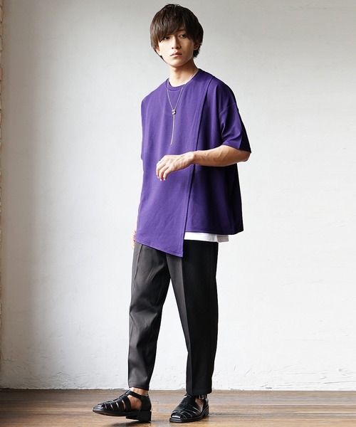 MinoriTY(マイノリティ)の「【MinoriTY】さらさら梨地素材アシメトリーカットワークアンサンブル 半袖Tシャツ+タンクトップ メンズ 夏服【2枚セット】(アンサンブル・メンズ・グリーン/ブラック/パープル・L/M/S)」の15枚目の写真