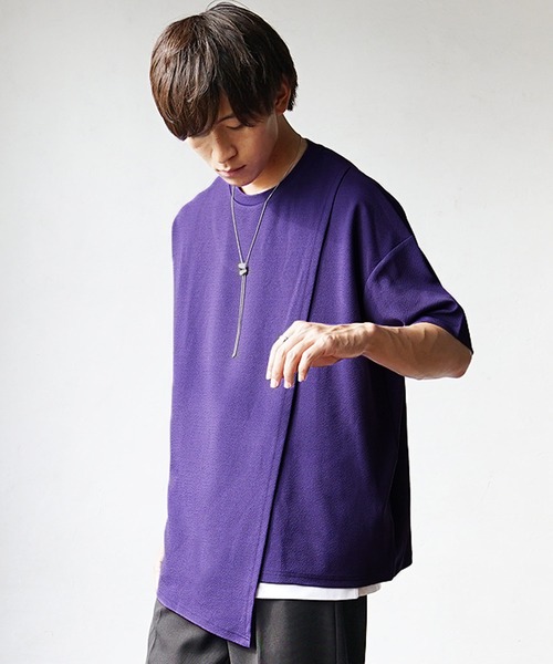 MinoriTY(マイノリティ)の「【MinoriTY】さらさら梨地素材アシメトリーカットワークアンサンブル 半袖Tシャツ+タンクトップ メンズ 夏服【2枚セット】(アンサンブル・メンズ・グリーン/ブラック/パープル・L/M/S)」の13枚目の写真