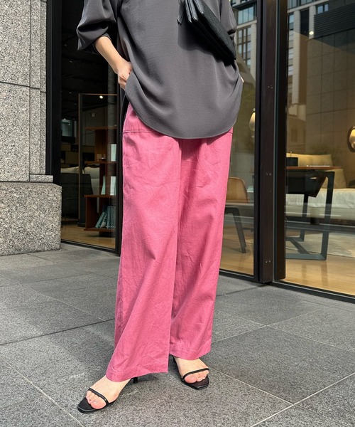 DouDou（ドゥドゥ）の「ベイカーリネン混パンツ（その他パンツ・レディース・カーキ/ブラック/ピンク・36/38）」の3枚目の写真