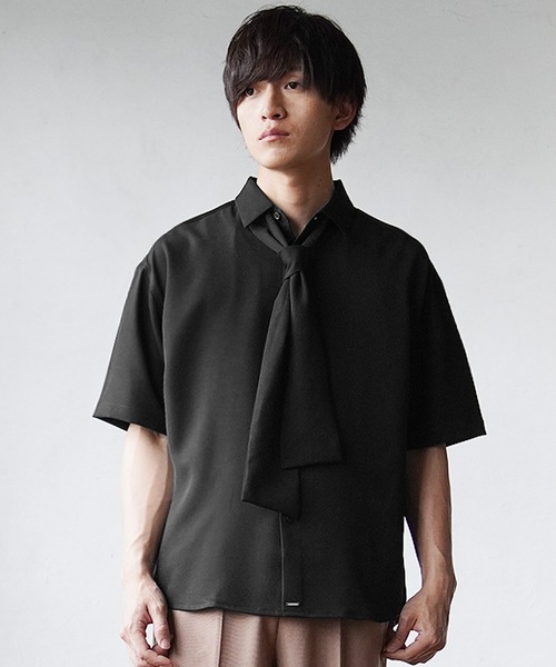 MinoriTY（マイノリティ）の「【MinoriTY】ルーズサイズタイ付き半袖シャツ メンズ オーバーサイズ ルーズシルエット（シャツ/ブラウス・メンズ・ホワイト/ブラック/グレー・M/L）」の3枚目の写真