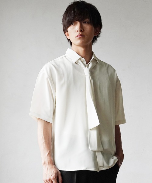 セール】【MinoriTY】ルーズサイズタイ付き半袖シャツ メンズ オーバー
