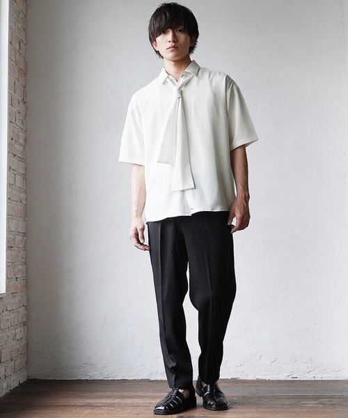 MinoriTY（マイノリティ）の「【MinoriTY】ルーズサイズタイ付き半袖シャツ メンズ オーバーサイズ ルーズシルエット（シャツ/ブラウス・メンズ・ホワイト/ブラック/グレー・M/L）」の7枚目の写真