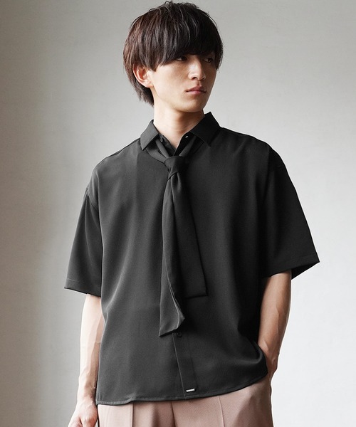 MinoriTY（マイノリティ）の「【MinoriTY】ルーズサイズタイ付き半袖シャツ メンズ オーバーサイズ ルーズシルエット（シャツ/ブラウス・メンズ・ホワイト/ブラック/グレー・M/L）」の19枚目の写真