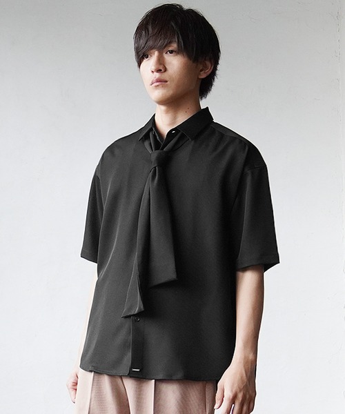 MinoriTY（マイノリティ）の「【MinoriTY】ルーズサイズタイ付き半袖シャツ メンズ オーバーサイズ ルーズシルエット（シャツ/ブラウス・メンズ・ホワイト/ブラック/グレー・M/L）」の9枚目の写真