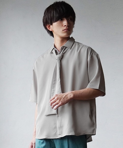 MinoriTY（マイノリティ）の「【MinoriTY】ルーズサイズタイ付き半袖シャツ メンズ オーバーサイズ ルーズシルエット（シャツ/ブラウス・メンズ・ホワイト/ブラック/グレー・M/L）」の5枚目の写真