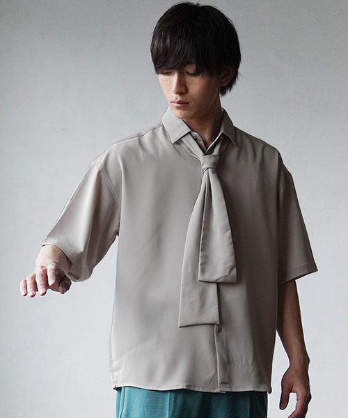 MinoriTY（マイノリティ）の「【MinoriTY】ルーズサイズタイ付き半袖シャツ メンズ オーバーサイズ ルーズシルエット（シャツ/ブラウス・メンズ・ホワイト/ブラック/グレー・M/L）」の14枚目の写真