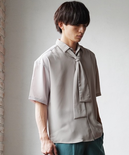 MinoriTY（マイノリティ）の「【MinoriTY】ルーズサイズタイ付き半袖シャツ メンズ オーバーサイズ ルーズシルエット（シャツ/ブラウス・メンズ・ホワイト/ブラック/グレー・M/L）」の8枚目の写真