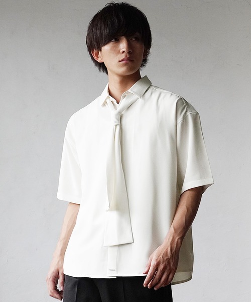 MinoriTY（マイノリティ）の「【MinoriTY】ルーズサイズタイ付き半袖シャツ メンズ オーバーサイズ ルーズシルエット（シャツ/ブラウス・メンズ・ホワイト/ブラック/グレー・M/L）」の16枚目の写真