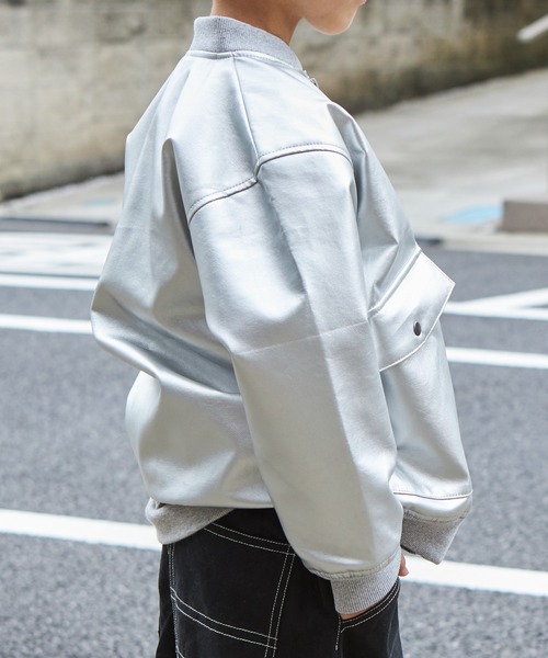 PAIRMANON STREET（ペアマノンストリート）の「【PAIRMANON STREET】フェイクレザー ボンバー ジャケット アウター（その他アウター・キッズ・ブラック/ブラウン/その他1・140/120/110/150/100/90/130）」の4枚目の写真