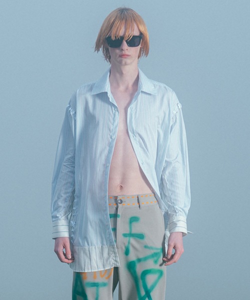 amok(アモク)の「HAND STITCH DOCKING SHIRT(シャツ/ブラウス・メンズ・ホワイト/ブルー・M/L/S)」の1枚目の写真