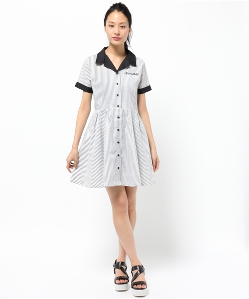 WEGO（ウィゴー）の「WEGO/ボーリングシャツワンピース（シャツワンピース・レディース・ホワイト/ブラック系その他・FREE）」の6枚目の写真