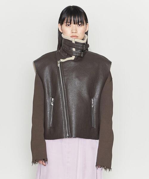 ASTRAET（アストラット）の「＜ASTRAET＞フェイクムートン Wライダース ベスト（ライダースジャケット・レディース・ダークブラウン・FREE）」の5枚目の写真