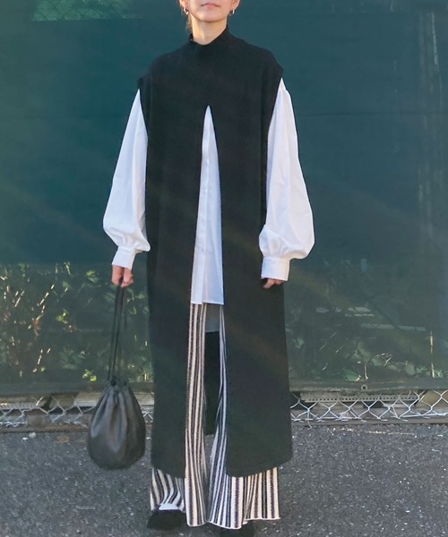 CORNERS by KR（コーナーズバイケーアール）の「CORNERS by KR 2wayハイネックスリットニットワンピ（ワンピース・レディース・ブラック/ベージュ/グレー・M）」の9枚目の写真