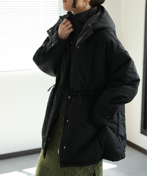セール】フードパディングスタンドビッグブルゾン/パディングコート
