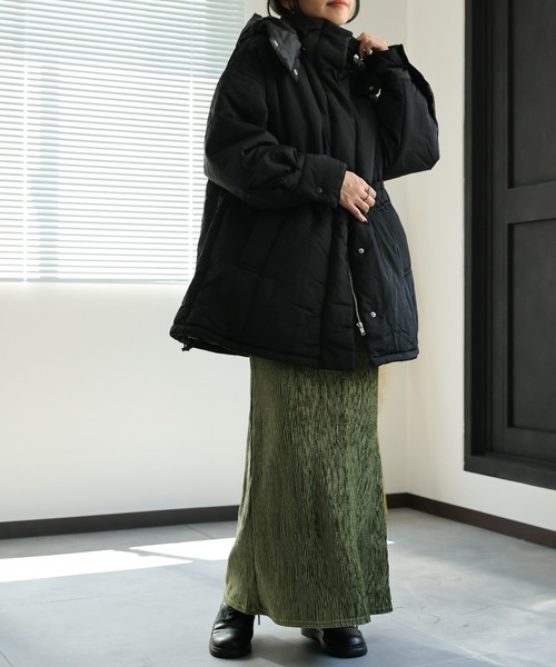 セール】フードパディングスタンドビッグブルゾン/パディングコート