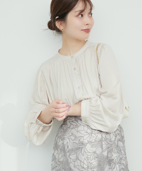 マット釦とろみサテンブラウス（シャツ/ブラウス）｜natural couture