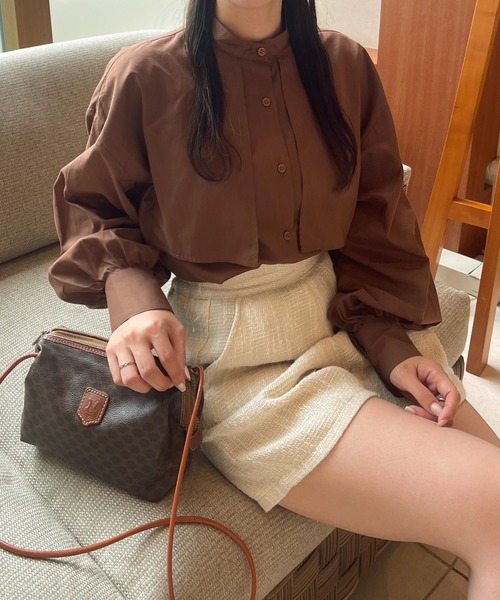 Ambre Ciel(アンブルシエル)の「ケープバンドカラーシャツ/【WEB/EC限定商品】(シャツ/ブラウス・レディース・ダークブラウン/オフホワイト・FREE)」の2枚目の写真