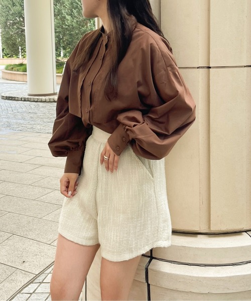 Ambre Ciel(アンブルシエル)の「ケープバンドカラーシャツ/【WEB/EC限定商品】(シャツ/ブラウス・レディース・ダークブラウン/オフホワイト・FREE)」の11枚目の写真