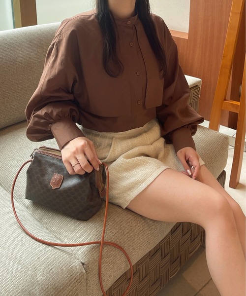 Ambre Ciel(アンブルシエル)の「ケープバンドカラーシャツ/【WEB/EC限定商品】(シャツ/ブラウス・レディース・ダークブラウン/オフホワイト・FREE)」の12枚目の写真