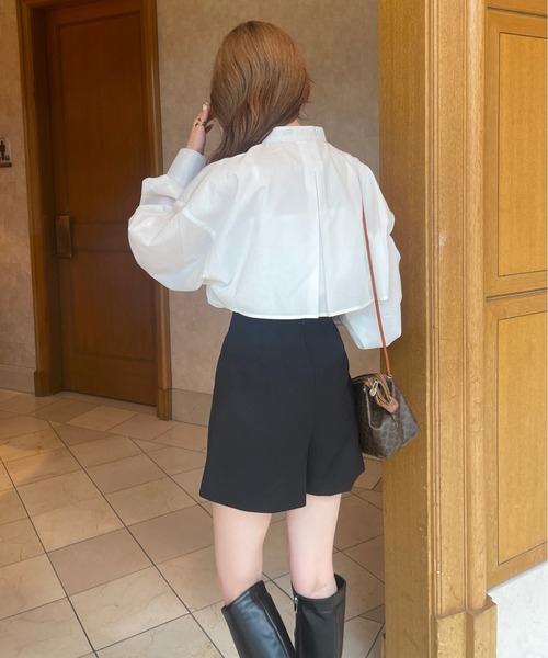 Ambre Ciel(アンブルシエル)の「ケープバンドカラーシャツ/【WEB/EC限定商品】(シャツ/ブラウス・レディース・ダークブラウン/オフホワイト・FREE)」の6枚目の写真