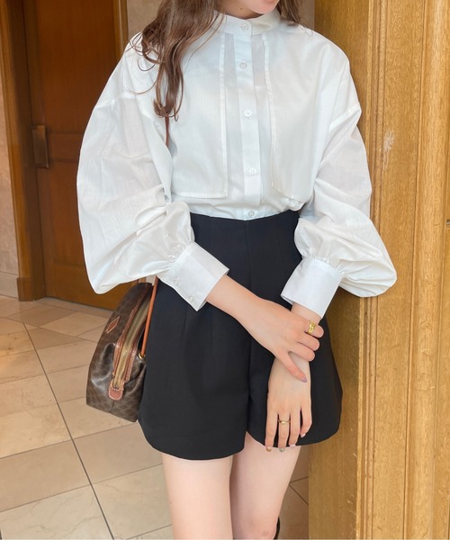 Ambre Ciel(アンブルシエル)の「ケープバンドカラーシャツ/【WEB/EC限定商品】(シャツ/ブラウス・レディース・ダークブラウン/オフホワイト・FREE)」の3枚目の写真