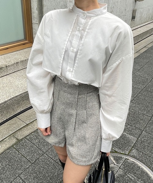 Ambre Ciel(アンブルシエル)の「ケープバンドカラーシャツ/【WEB/EC限定商品】(シャツ/ブラウス・レディース・ダークブラウン/オフホワイト・FREE)」の21枚目の写真